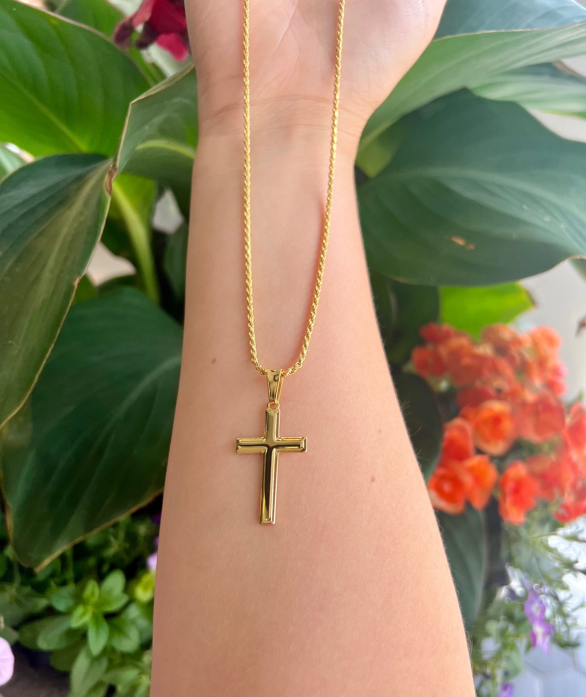 Large Gold Cross 18 Rope Chain