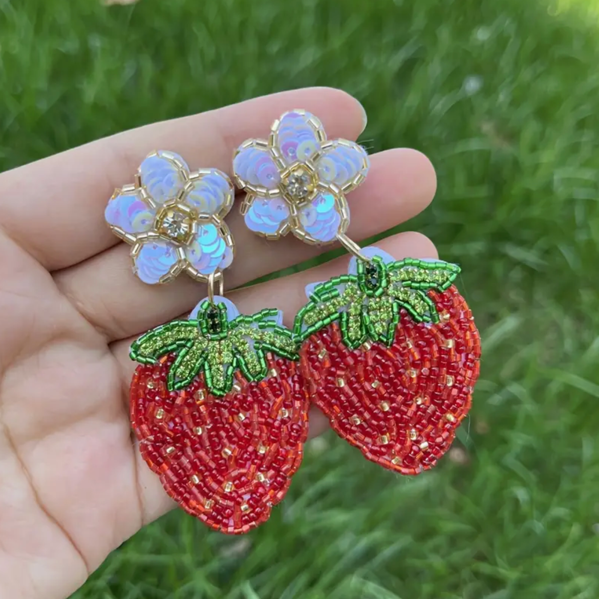 Beaded Strawberry Post Earrings